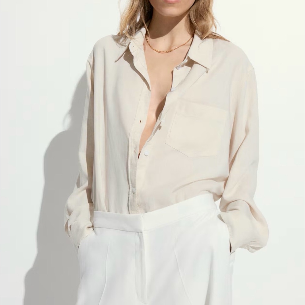 Linen Blend H&M Women’s Medium Button Down Top Relaxed Fit Summer